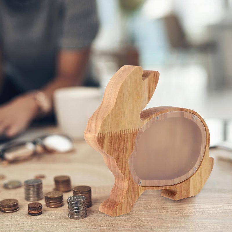Large Capacity Wooden Rabbit Piggy Bank Acrylic Coin Holder Animal Money Box Room Decor - Image 5