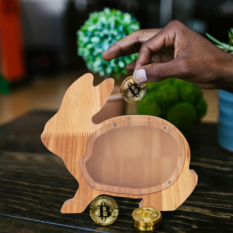 Large Capacity Wooden Rabbit Piggy Bank Acrylic Coin Holder Animal Money Box Room Decor - Image 4