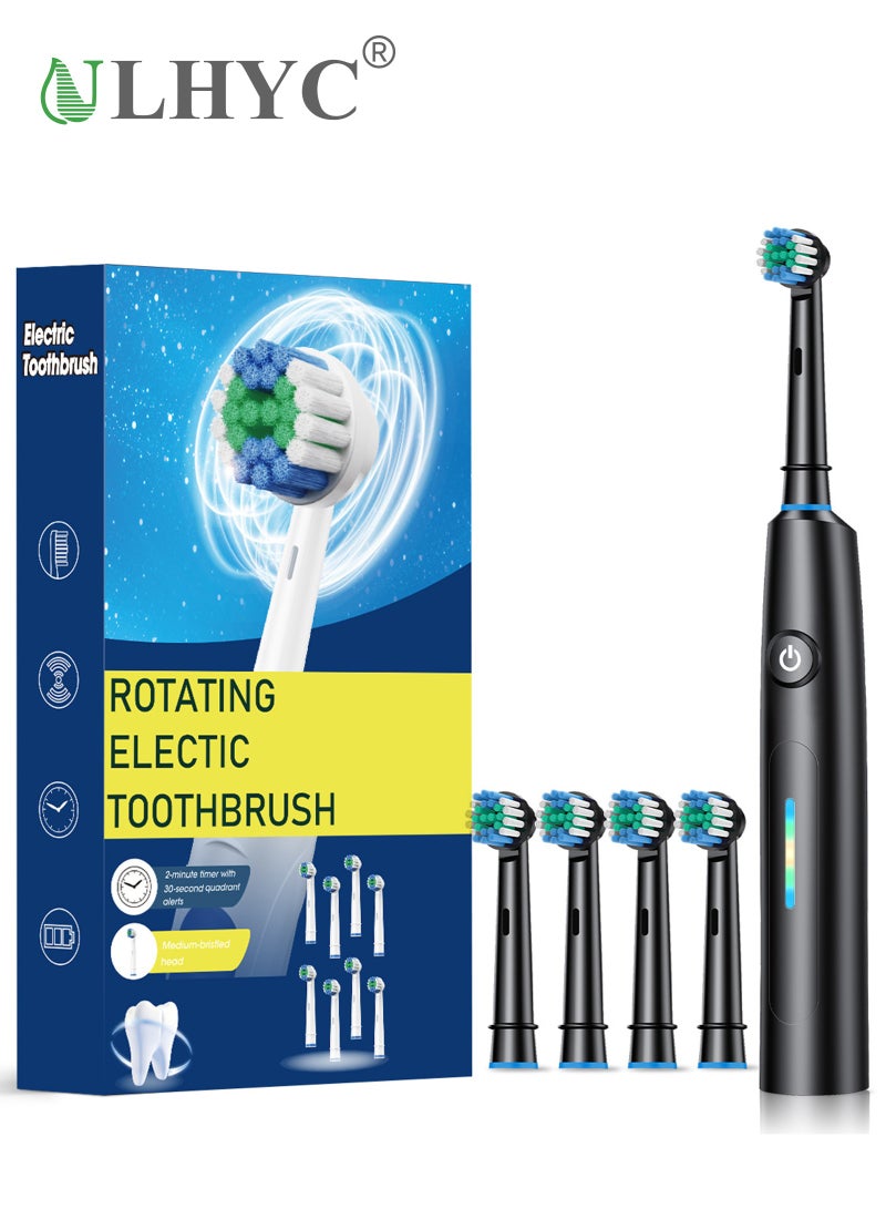 ULHYC Round Rotating Head Electric Toothbrush with 5 Adjustable Modes, 4 Bonus Replacement Brush Heads & IP67 Waterproof Rating - Image 1