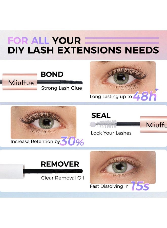Miuffue طقم رموش 3 قطع مع لاصق الرموش ومثبت مع ملاقط الرموش ومزيل الرموش طقم لاصق الرموش وأداة تطبيق الرموش مزيل لاصق الرموش إزالة سريعة بدون بقايا - Image 2