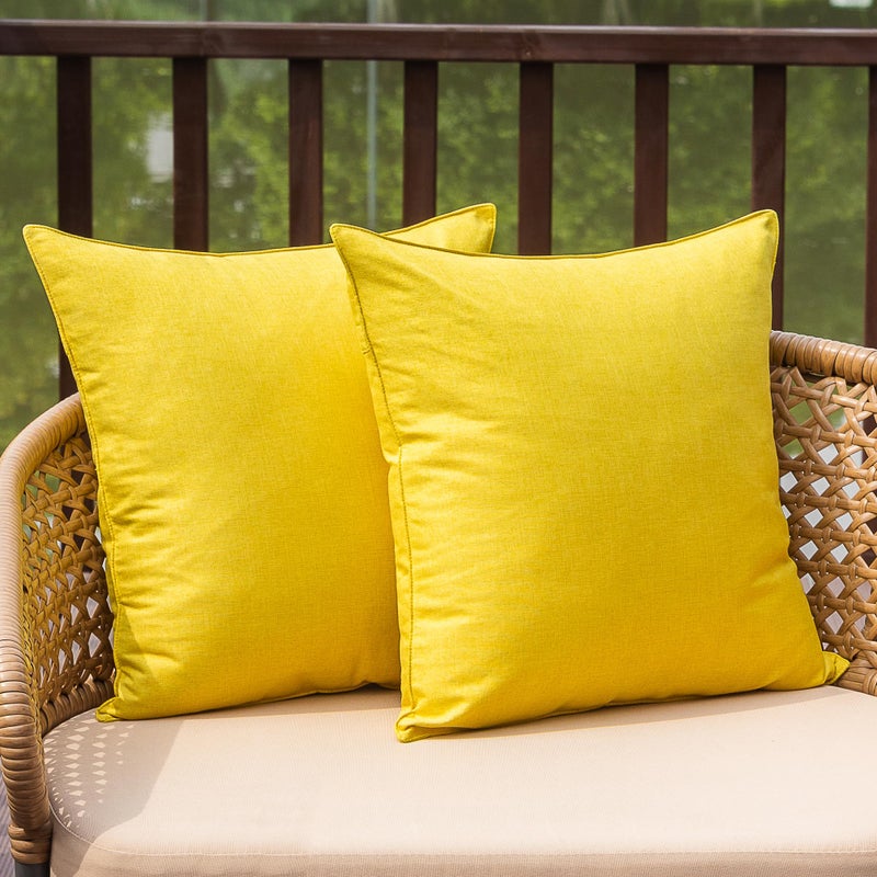 NiNi ALL Outdoor Waterproof Throw Pillow Covers Set of 2 Decorative Farmhouse Garden Pillowcase Solid Cushion Cases for Patio Tent Couch 18x18 inch Yellow - Image 1