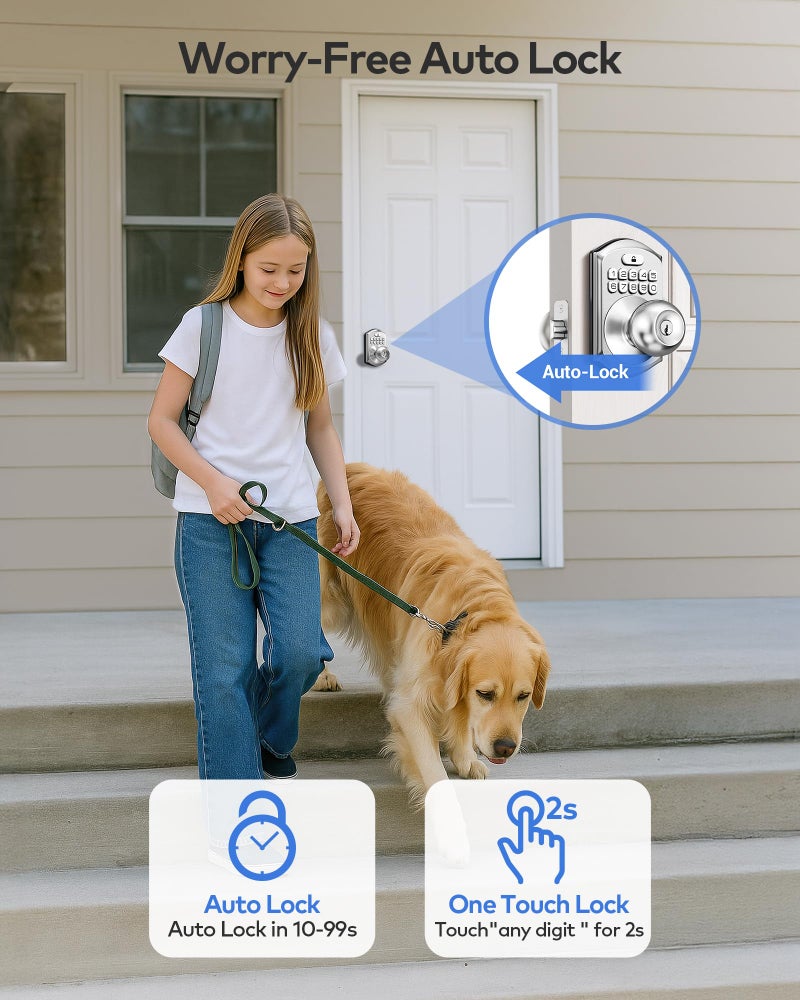 TEEHO TE003 Keyless Entry Keypad Door Lock with Handle, Electronic Digital Smart Deadbolt Locks with 2 Backup Keys, Door Knob with Code for Front Door Bedroom, Auto Lock, Easy to Install, Satin Nickel - Image 4