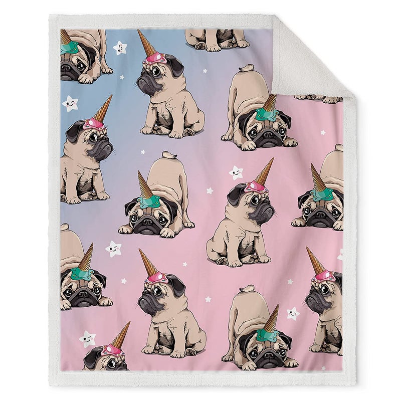 Jekeno Pug Foodie Blanket for Girls - Pugs Gifts for Pug Lovers Women Mom Boys Christmas Birthday Super Soft Cozy Warm Fluffy Sherpa Throw Cute Pug Stuff Decor Room Sofa Couch 50""x60"" - Image 2