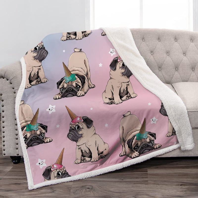 Jekeno Pug Foodie Blanket for Girls - Pugs Gifts for Pug Lovers Women Mom Boys Christmas Birthday Super Soft Cozy Warm Fluffy Sherpa Throw Cute Pug Stuff Decor Room Sofa Couch 50""x60"" - Image 1