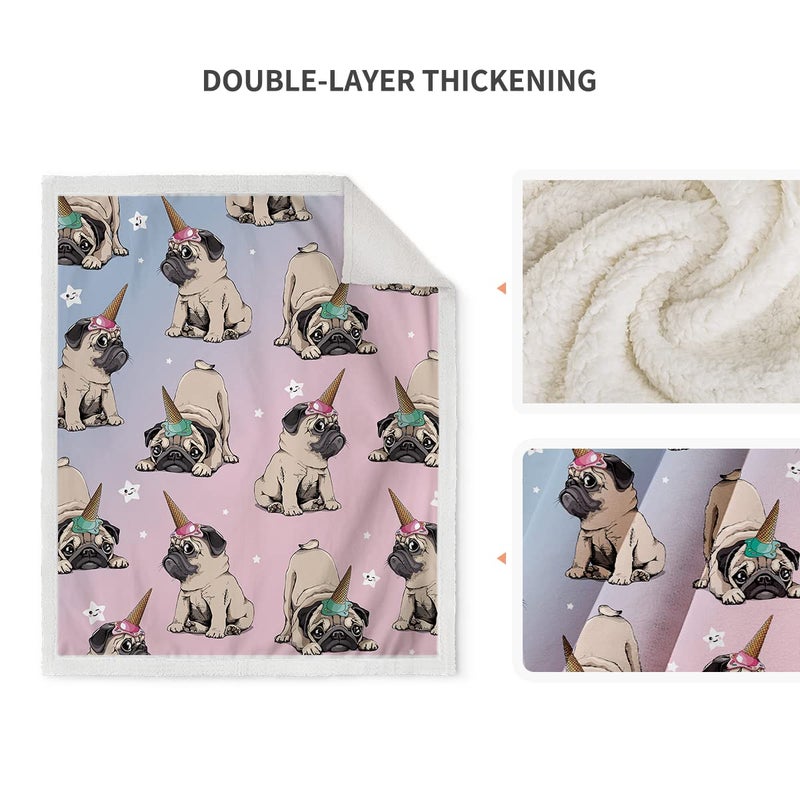 Jekeno Pug Foodie Blanket for Girls - Pugs Gifts for Pug Lovers Women Mom Boys Christmas Birthday Super Soft Cozy Warm Fluffy Sherpa Throw Cute Pug Stuff Decor Room Sofa Couch 50""x60"" - Image 3