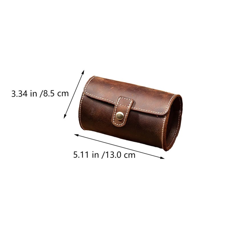 Vintage Distressed Brown Leather Watch Case Holder 2 Slots Travel Organizer - Image 3