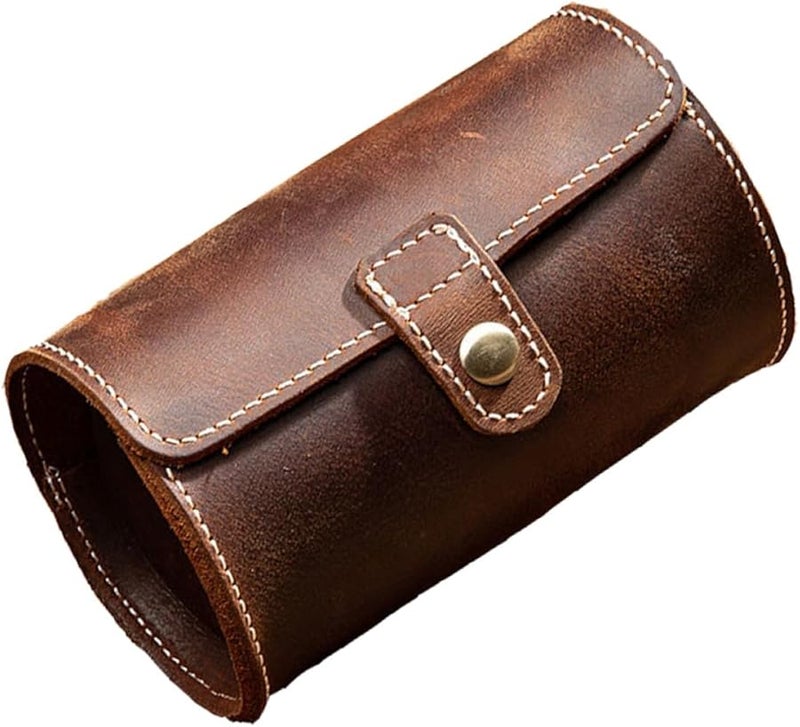 Vintage Distressed Brown Leather Watch Case Holder 2 Slots Travel Organizer - Image 1