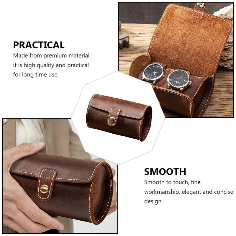 Vintage Distressed Brown Leather Watch Case Holder 2 Slots Travel Organizer - Image 4