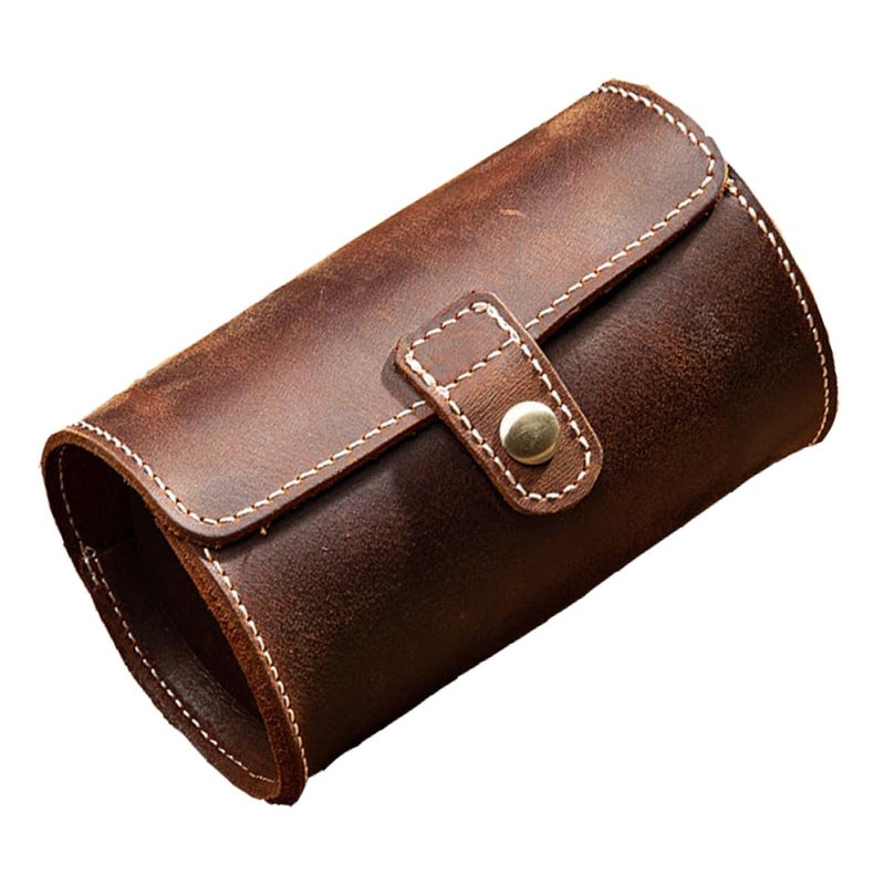 Vintage Distressed Brown Leather Watch Case Holder 2 Slots Travel Organizer - Image 2