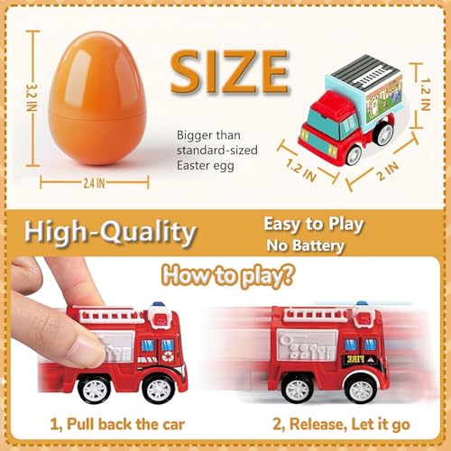 Atiger Easter Basket Stuffers for Kids 12 Pcs Eggs Fillers with Toys Inside Plastic Eggs Filled Pull Back Engineering Vehicles Party Favors for Boys Girls Hunt Gift Easter Basket Essentials - Image 5