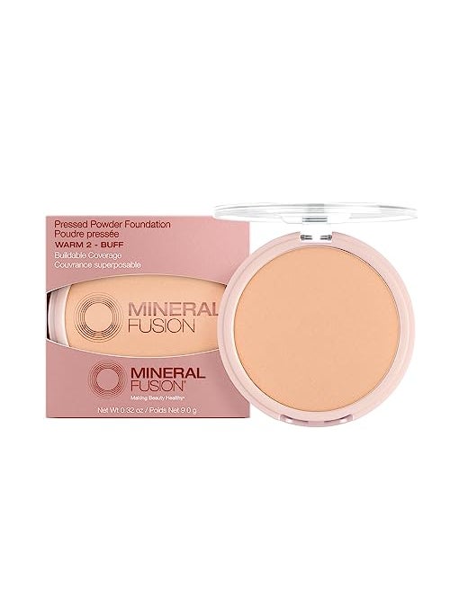 Mineral Fusion Mineral Fusion Pressed Powder Foundation, Warm 2 - Med Skin w/Yellowish Undertones, Age Defying Foundation Makeup with Matte Finish, Talc Free Face Powder, Hypoallergenic, Cruelty-Free, 0.32 Oz 
