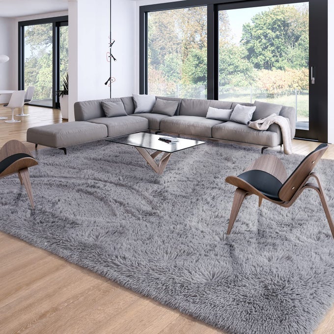 SOFT MODERN INDOOR LARGE SHAGGY RUG FOR LIVINGROOM BEDROOM DORM KIDS ROOM HOME DECORATIVE NONSLIP PLUSH FLUFFY FURRY FUR AREA RUGS COMFY NURSERY ACCENT FLOOR CARPET 8X10 FEET GREY