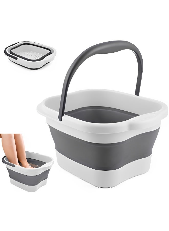 Foldable Foot Bath Basin with Carry Handle, Collapsible Foot Soaking Basin with Massage Nodes, Portable Space-Saving Foot Care Basin for Home Bathroom Travel and Daily Washing, White Grey - Image 1