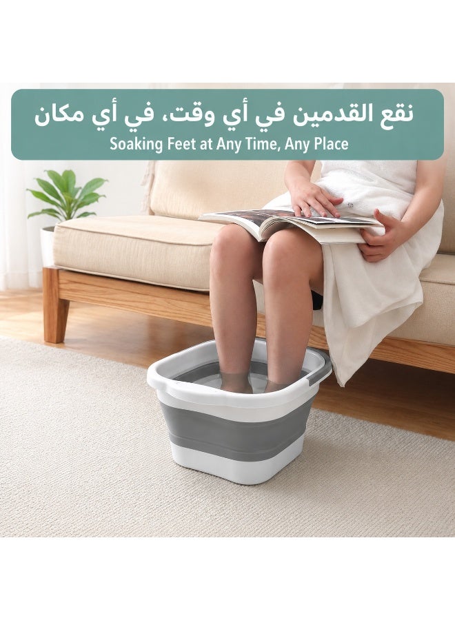 Foldable Foot Bath Basin with Carry Handle, Collapsible Foot Soaking Basin with Massage Nodes, Portable Space-Saving Foot Care Basin for Home Bathroom Travel and Daily Washing, White Grey - Image 3