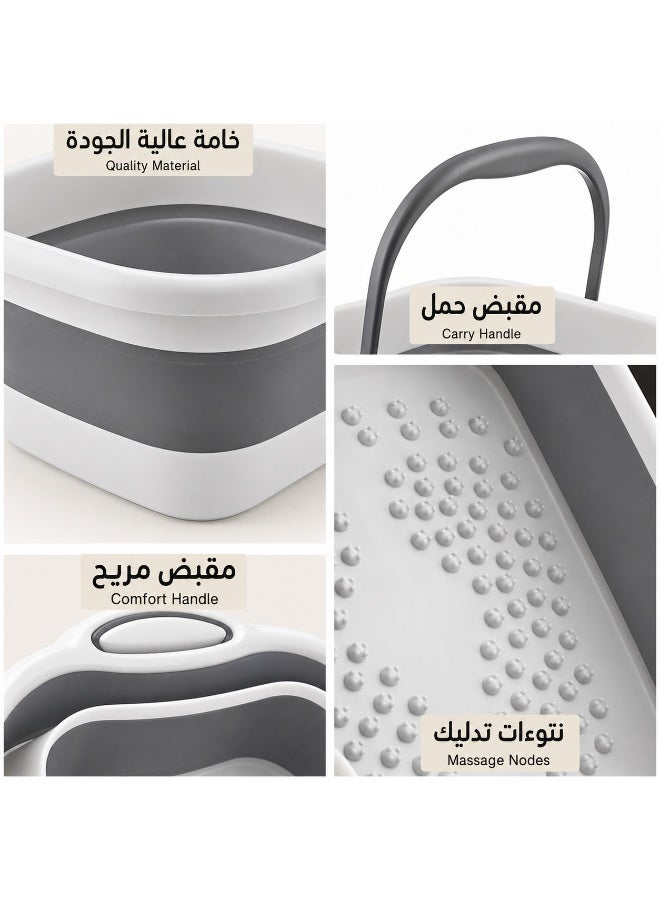 Foldable Foot Bath Basin with Carry Handle, Collapsible Foot Soaking Basin with Massage Nodes, Portable Space-Saving Foot Care Basin for Home Bathroom Travel and Daily Washing, White Grey - Image 5