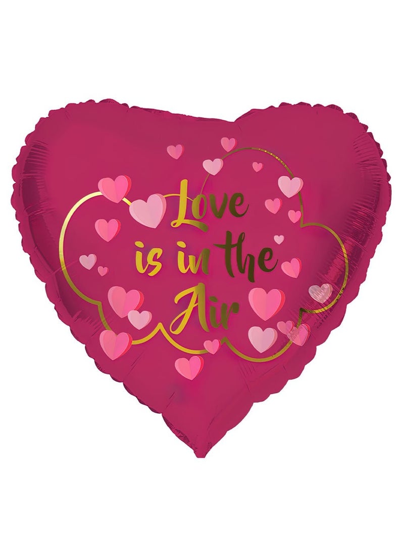 فولات بالون قلب من رقائق معدنية "الحب في الهواء" وردي غامق 45 سم - Image 1