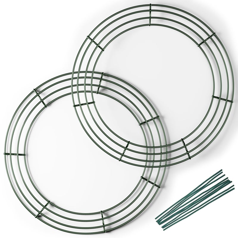 Upstout 2-Pack 14 Inch Wire Wreath Frame â€“ Round Metal Wreath Form with Ring Design for DIY Crafts, Floral Projects, and Home Decor â€“ Dark Green Wire Frame for Christmas Holiday & Weddings - Image 1