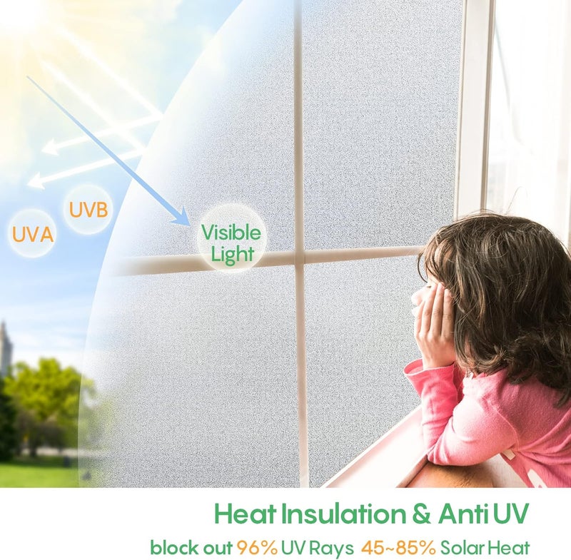 ARS Frosted Window Privacy Film - Non Adhesive Static Cling glass Stickers Sun UV Blocking Heat Control Door Covering Decals for Home Office, 17.5x78.7 Inch - Image 2