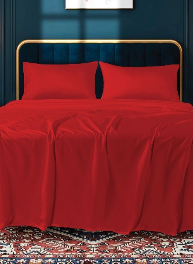 القيلولة زين طقم سرير كينج من سييستا زين – 1 ملاءة مطاطية، 1 ملاءة مسطحة، 1 غطاء لحاف و أغطية وسائد | ناعم للغاية، متين ومريح | لون أحمر أنيق | جودة فندقية - Image 4