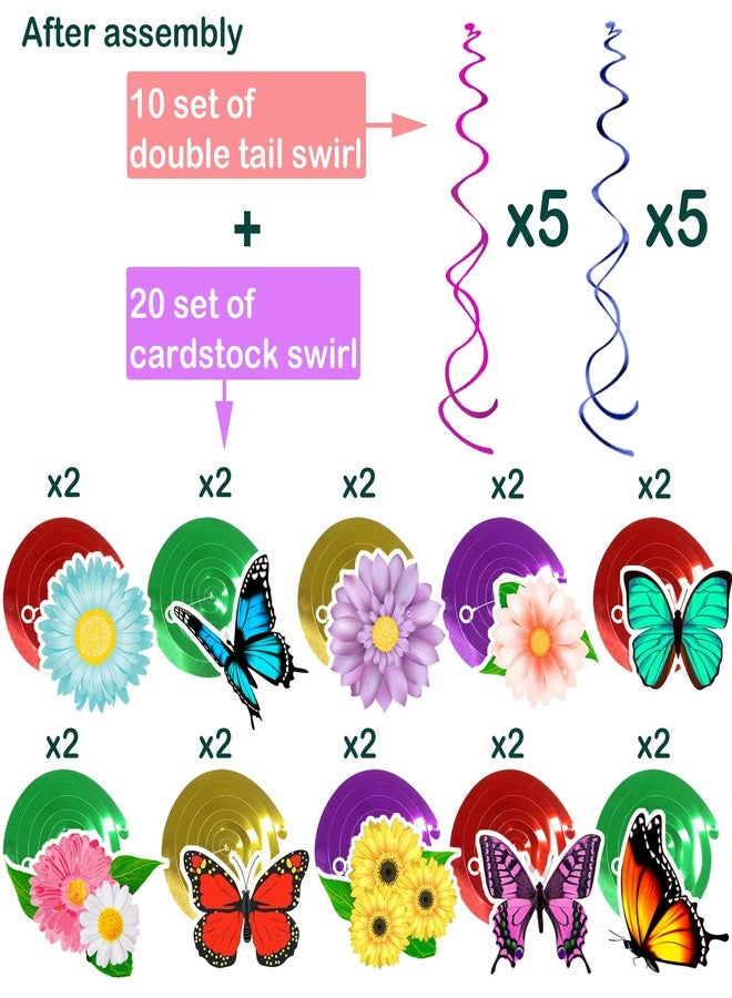 HADDIY Flower Butterfly Birthday Party Decorations,30 Set Spring Summer Hanging Swirl Ceiling Decor for Classroom Office Garden Seasonal Decorations - Image 2