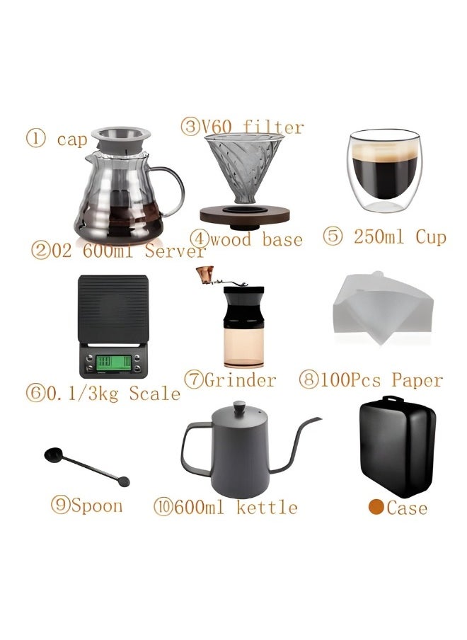 طقم قهوة V60، طقم ملحقات القهوة اليدوية يحتوي على 9 قطع، كلها في حقيبة سفر محمولة