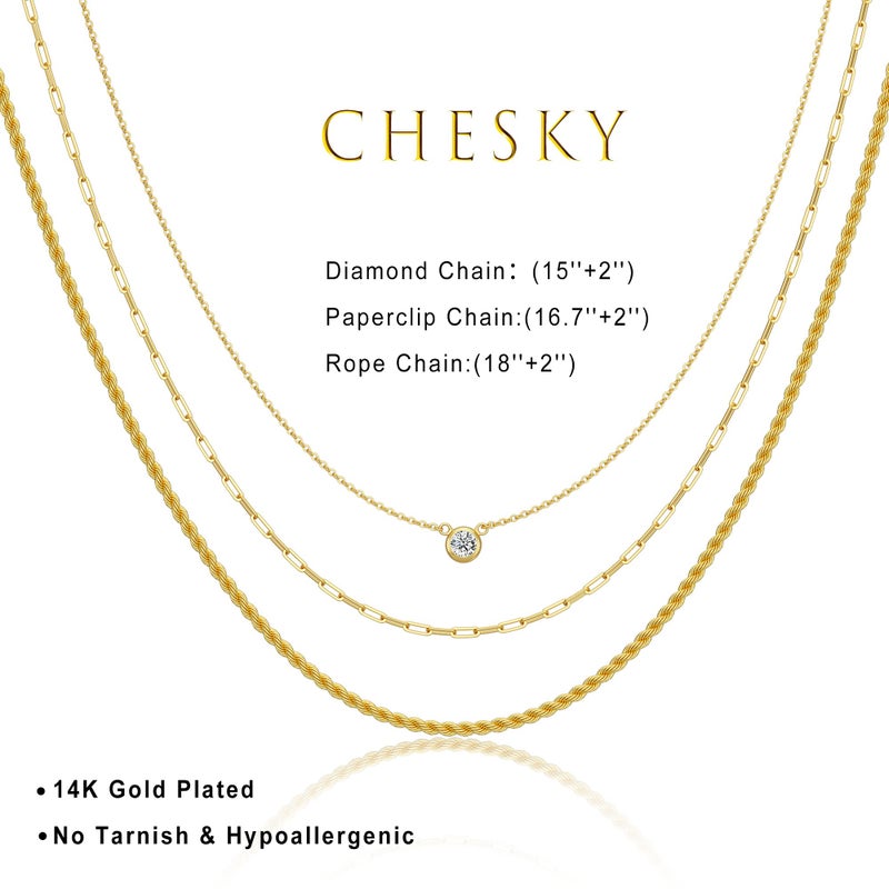 CHESKY 14K Gold Plated Pendant Necklace for Women, Layering Necklaces for Women Waterproof Choker Necklaces Fashion Jewelry Paperclip Rope Chain Necklace for Women - Image 5