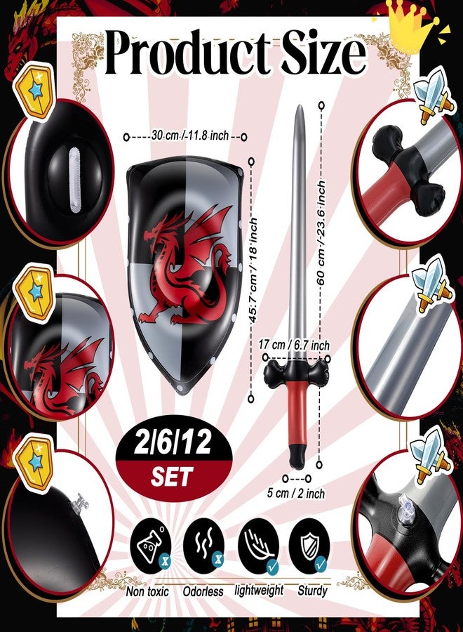 Poen 12 Pcs Inflatable Sword and Shield Knight Party Favors Set Blow up Medieval Sword Shield for Prince Party Favors Decorations Cosplay Accessories (Dragon) - Image 2
