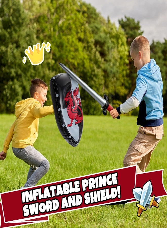 Poen 12 Pcs Inflatable Sword and Shield Knight Party Favors Set Blow up Medieval Sword Shield for Prince Party Favors Decorations Cosplay Accessories (Dragon) - Image 5