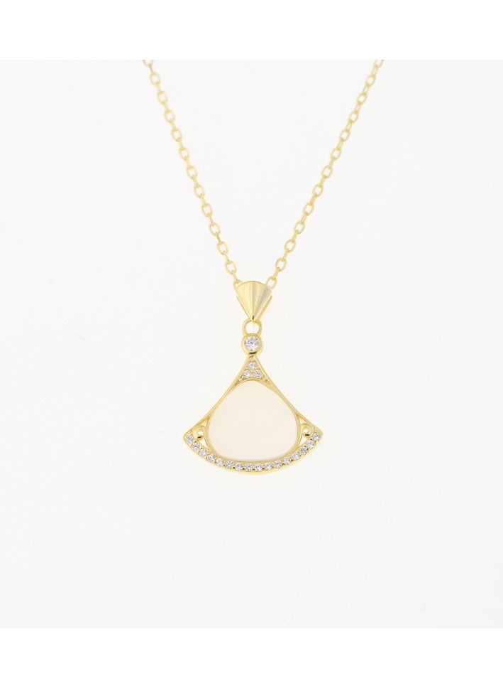 S925 Pure Silver Super Fairy White Jade Marrow Small Skirt Necklace For Women With Fashionable Temperament Niche Design Personalized Fan-shaped Collarbone Chain - Image 1