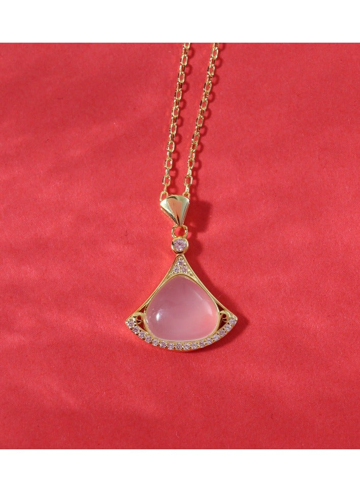 S925 Pure Silver Super Fairy White Jade Marrow Small Skirt Necklace For Women With Fashionable Temperament Niche Design Personalized Fan-shaped Collarbone Chain - Image 2