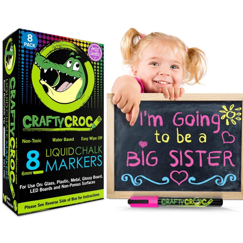 Crafty Croc Liquid Chalk Markers for Blackboards - Use as Glass Window Markers, Mirror Pens, Blackboard or Chalkboard Markers - 8 Bold Neon Colors - Wet or Dry Erase Chalk Pens for Easy Clean Up - Image 4