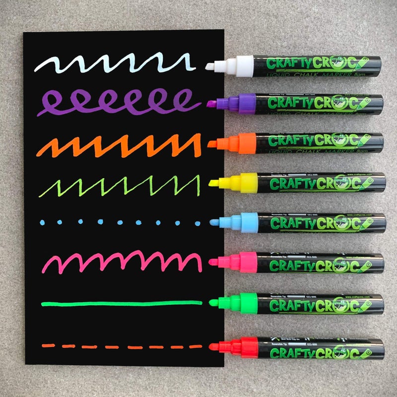 Crafty Croc Liquid Chalk Markers for Blackboards - Use as Glass Window Markers, Mirror Pens, Blackboard or Chalkboard Markers - 8 Bold Neon Colors - Wet or Dry Erase Chalk Pens for Easy Clean Up - Image 3