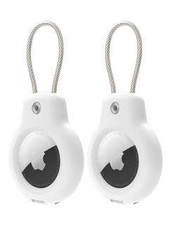 Anmi Compatible with Apple AirTag Secure Holder with Wire Cable, 2 Pack Air Tag Lock Case Keychain Key Ring Key Chain Luggage tag for Keys, Luggage & More Men Women's Keyrings & Keychains (White/White)  - Image 1