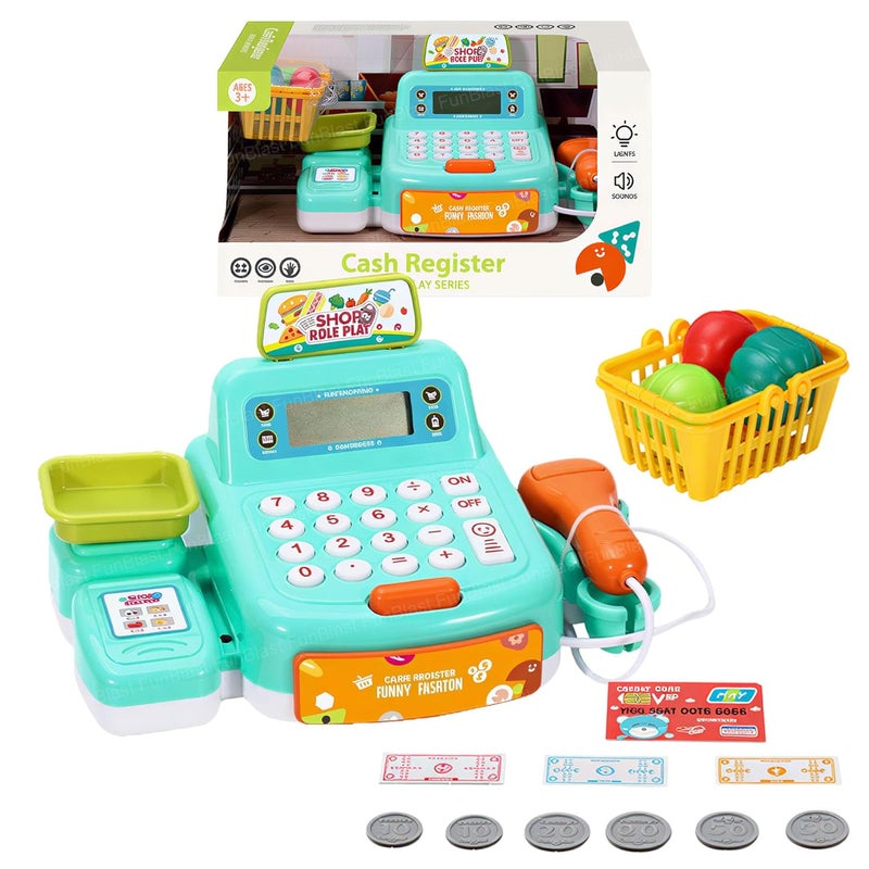 FunBlast لعبة صندوق النقد مع ماسح ضوئي، آلة سحب، بطاقة ائتمان، عملات، ألعاب مكتب كاشير، ألعاب تمثيل للأطفال، لعبة تمثيل للأطفال من 3 سنوات فما فوق (متعددة الألوان) - Image 1
