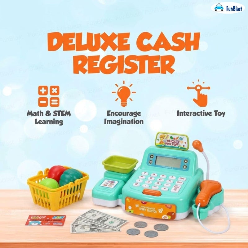 FunBlast لعبة صندوق النقد مع ماسح ضوئي، آلة سحب، بطاقة ائتمان، عملات، ألعاب مكتب كاشير، ألعاب تمثيل للأطفال، لعبة تمثيل للأطفال من 3 سنوات فما فوق (متعددة الألوان) - Image 4