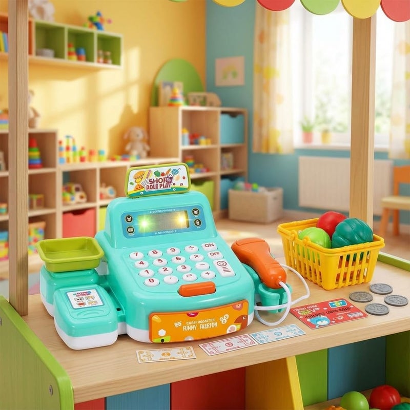 FunBlast لعبة صندوق النقد مع ماسح ضوئي، آلة سحب، بطاقة ائتمان، عملات، ألعاب مكتب كاشير، ألعاب تمثيل للأطفال، لعبة تمثيل للأطفال من 3 سنوات فما فوق (متعددة الألوان) - Image 3