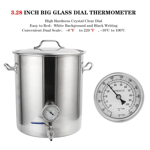 Ferroday 3" Dial 2" Probe FERRODAY 1/2 NPT Stainless Steel Dial Thermometer 1/2 NPT Homebrew Kettle Thermometer Weldless w/O-Rings 0-220ºF Kettle Stainless Steel Brew Pot Thermometer - Image 2