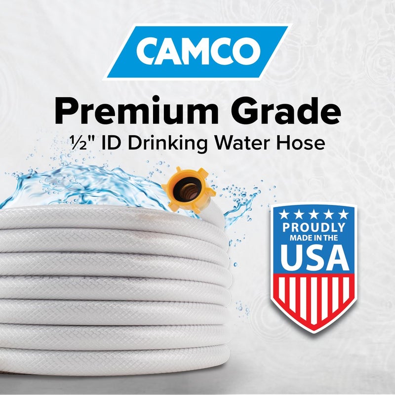 Camco TastePURE 50-Ft Water Hose - RV Drinking Water Hose Contains No Lead, No BPA & No Phthalate - Features Reinforced Design & Crafted of PVC - 1/2â€ Inside Diameter, Made in the USA (22753) - Image 2