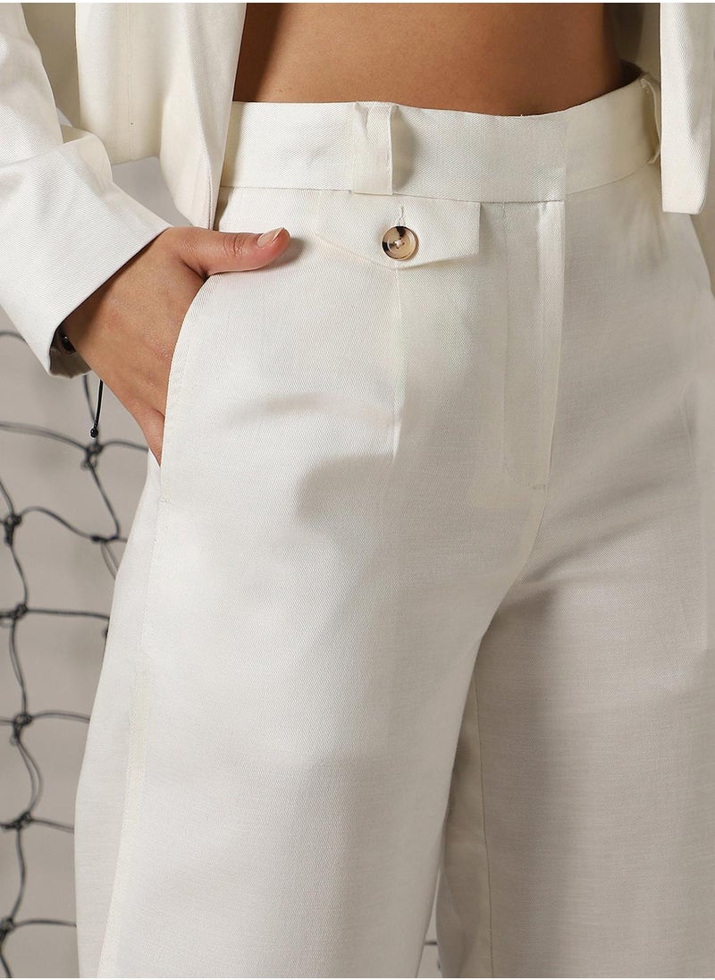 Hubberholme Women's Marshmallow Cotton Blend Solid Full Length Chinos Wide Leg Trouser  - Image 4