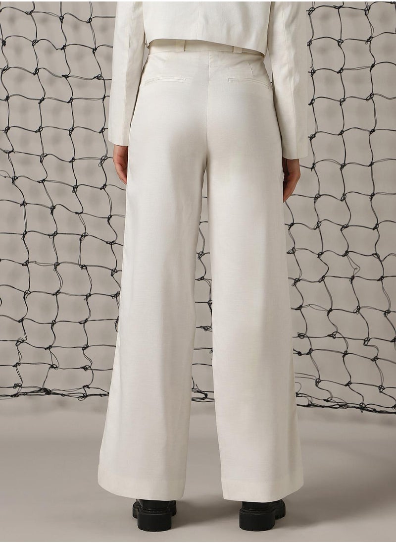 Hubberholme Women's Marshmallow Cotton Blend Solid Full Length Chinos Wide Leg Trouser  - Image 3