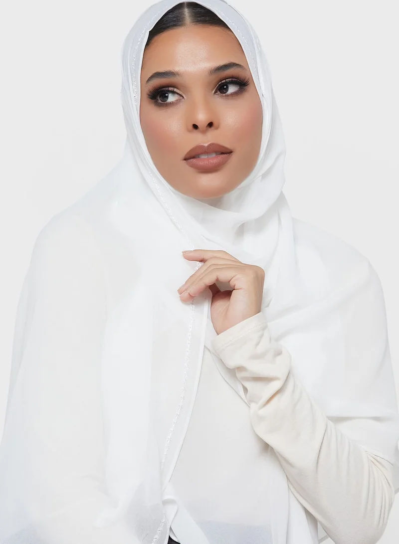 KASHKHA Poly Hijab With Floral Embroidery