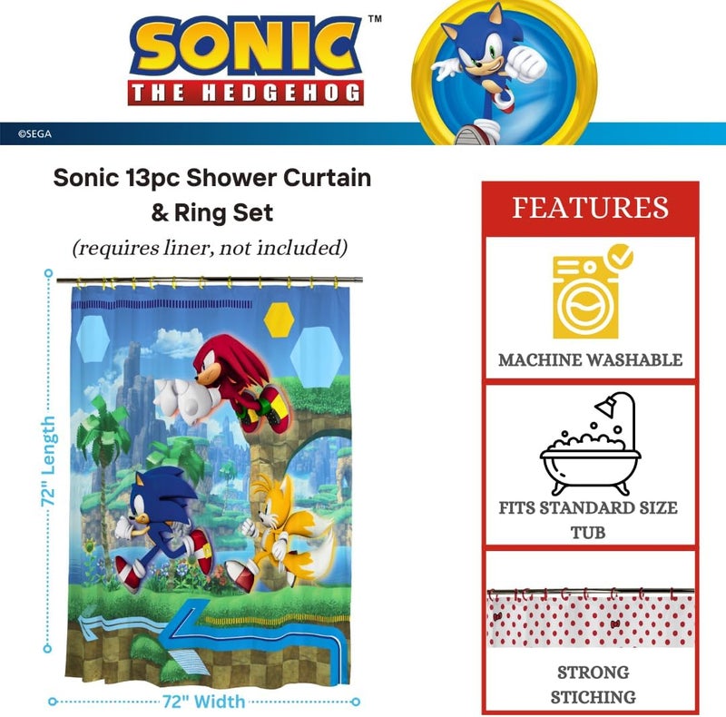 Franco Sonic Anime 13 Piece Shower Curtain and Ring Set, (100% Officially Licensed Product) - Image 3