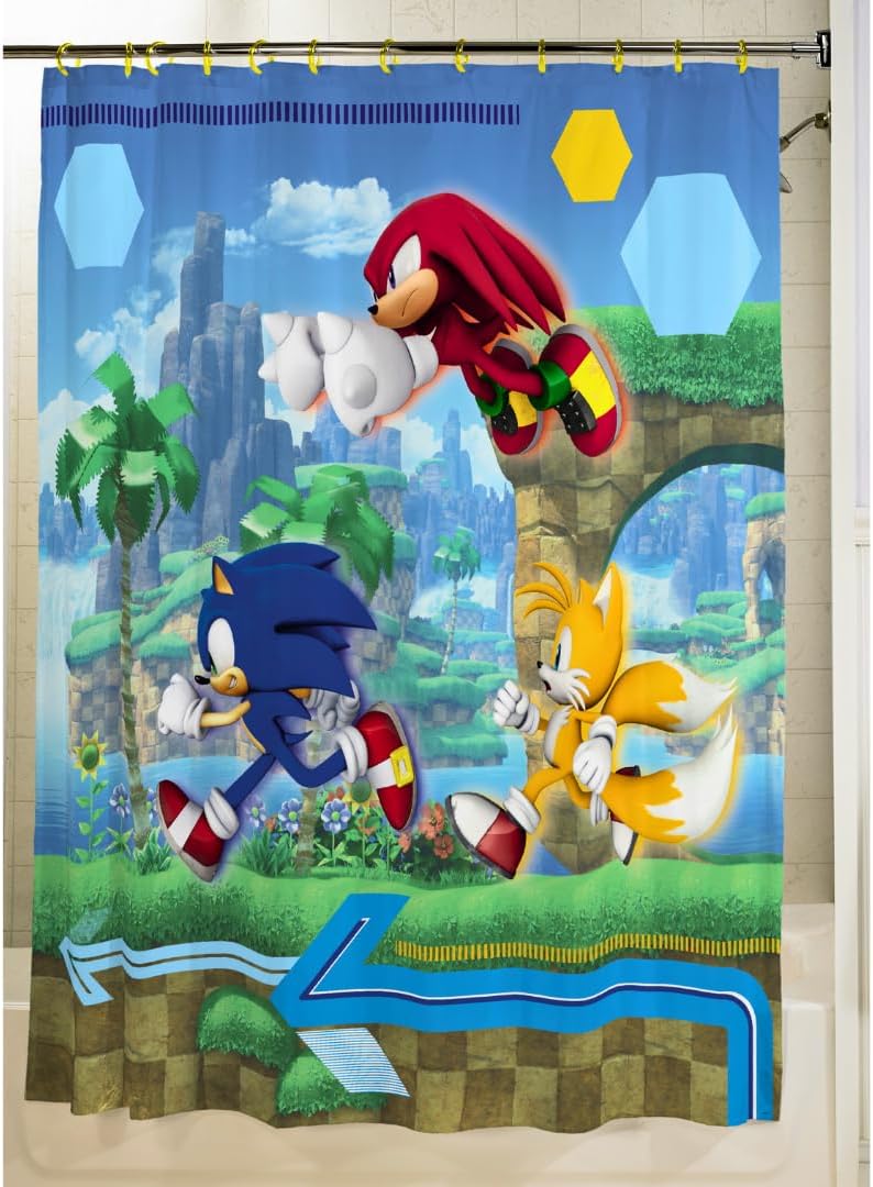 Franco Sonic Anime 13 Piece Shower Curtain and Ring Set, (100% Officially Licensed Product) - Image 5