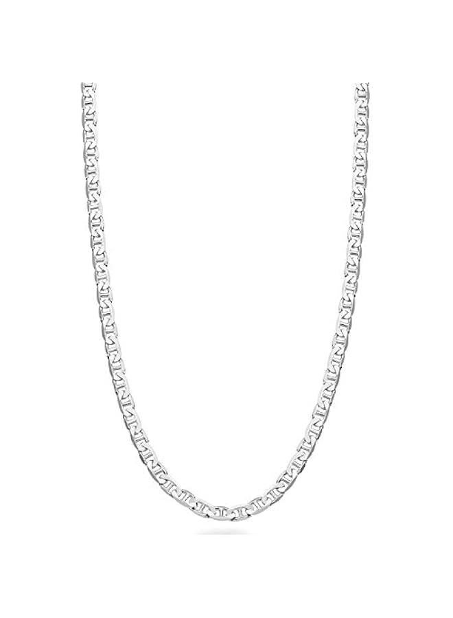 Arabest Solid 925 Sterling Silver Italian 3mm Diamond-Cut Flat Mariner Link Chain Necklace for Women Men, Made in Italy - Image 1