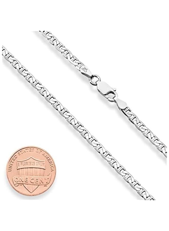 Arabest Solid 925 Sterling Silver Italian 3mm Diamond-Cut Flat Mariner Link Chain Necklace for Women Men, Made in Italy - Image 2