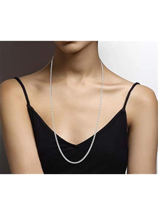 Arabest Solid 925 Sterling Silver Italian 3mm Diamond-Cut Flat Mariner Link Chain Necklace for Women Men, Made in Italy - Image 3