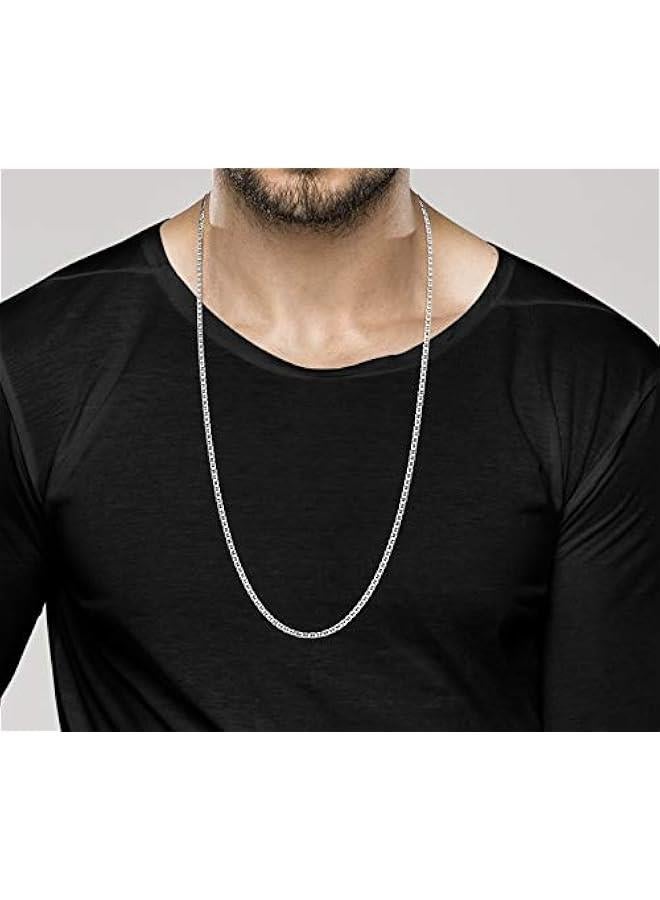 Arabest Solid 925 Sterling Silver Italian 3mm Diamond-Cut Flat Mariner Link Chain Necklace for Women Men, Made in Italy - Image 4