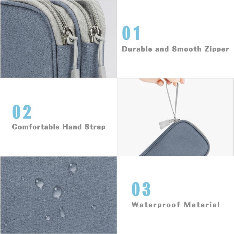 FYY منظم إلكتروني FYY، حقيبة تنظيم كابلات السفر، حقيبة ملحقات إلكترونية محمولة مقاومة للماء بطبقتين، حقيبة تخزين شاملة لجميع الكابلات، الشاحن، الهاتف، سماعة الأذن باللون الرمادي الفاتح - Image 4