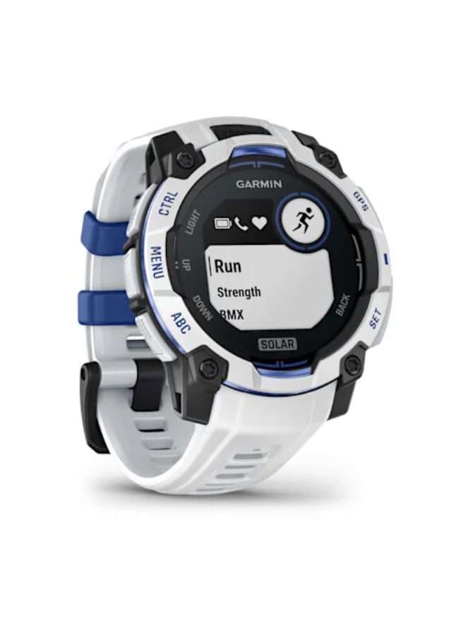 GARMIN Instinct 3 – 45 mm, Whitestone with Whitestone/Bolt Blue Band | Solar Smartwatch with Unlimited Battery Life | Rugged Design, Built-in Flaslight, Smart Notification Whitestone - Image 3