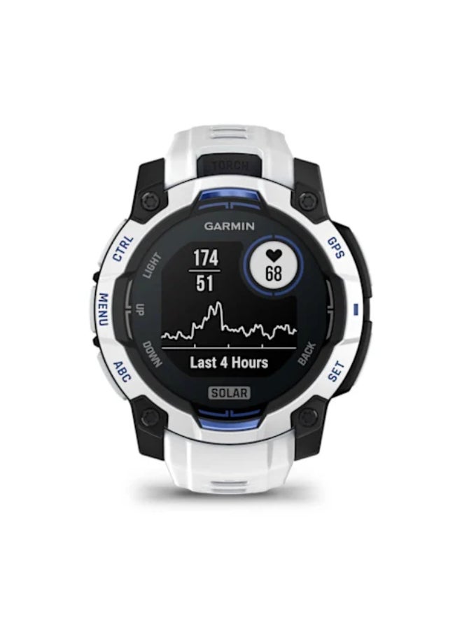 GARMIN Instinct 3 – 45 mm, Whitestone with Whitestone/Bolt Blue Band | Solar Smartwatch with Unlimited Battery Life | Rugged Design, Built-in Flaslight, Smart Notification Whitestone - Image 2